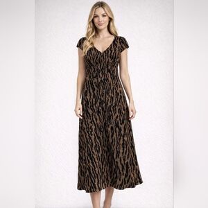 Brown and Black Animal Print Maxi Dress - Elegant V-Neck